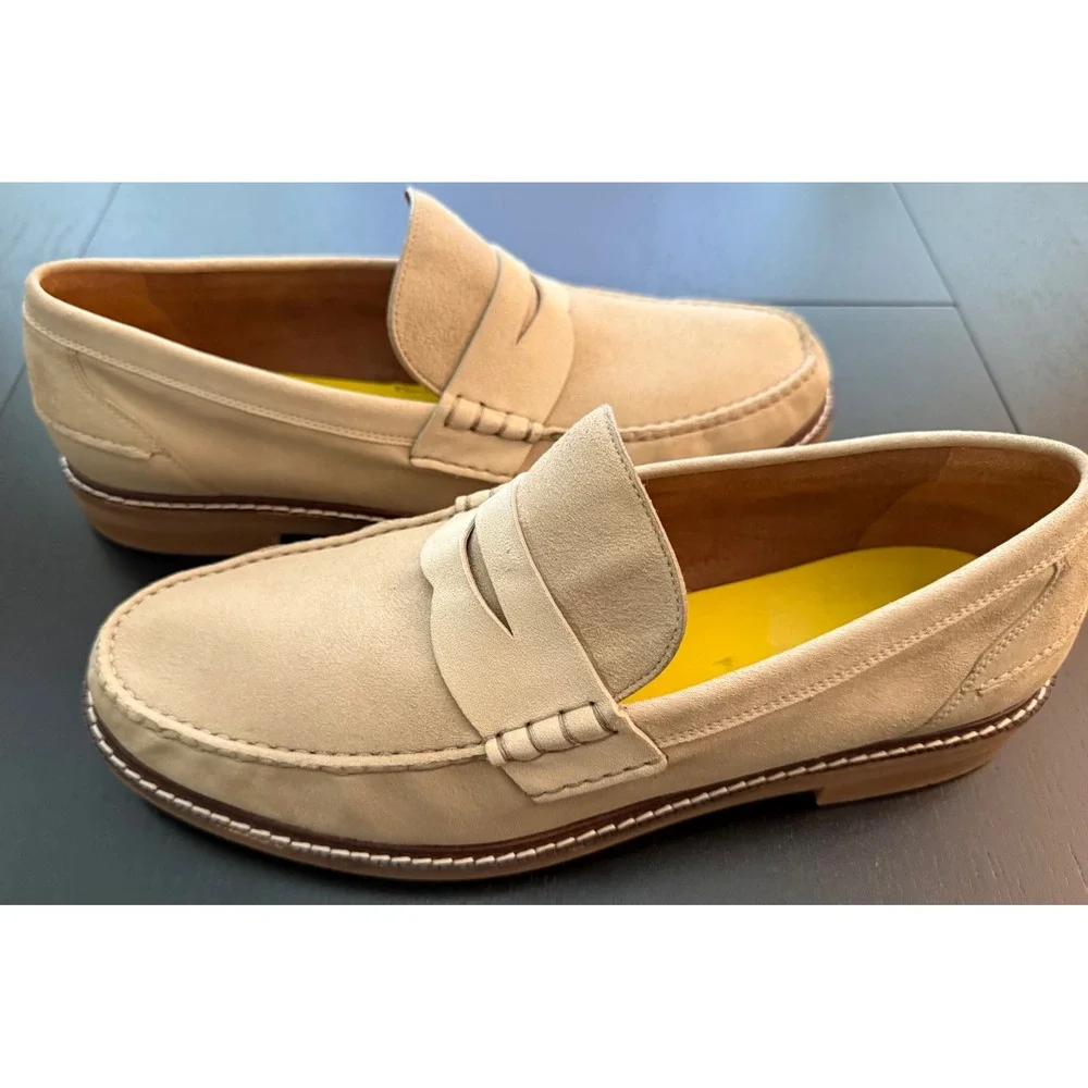 Cole Haan Suede Dress Penny Loafer Men Size 10.5 M Cream Leather Moc-Toe Slip-On - Picture 2 of 12